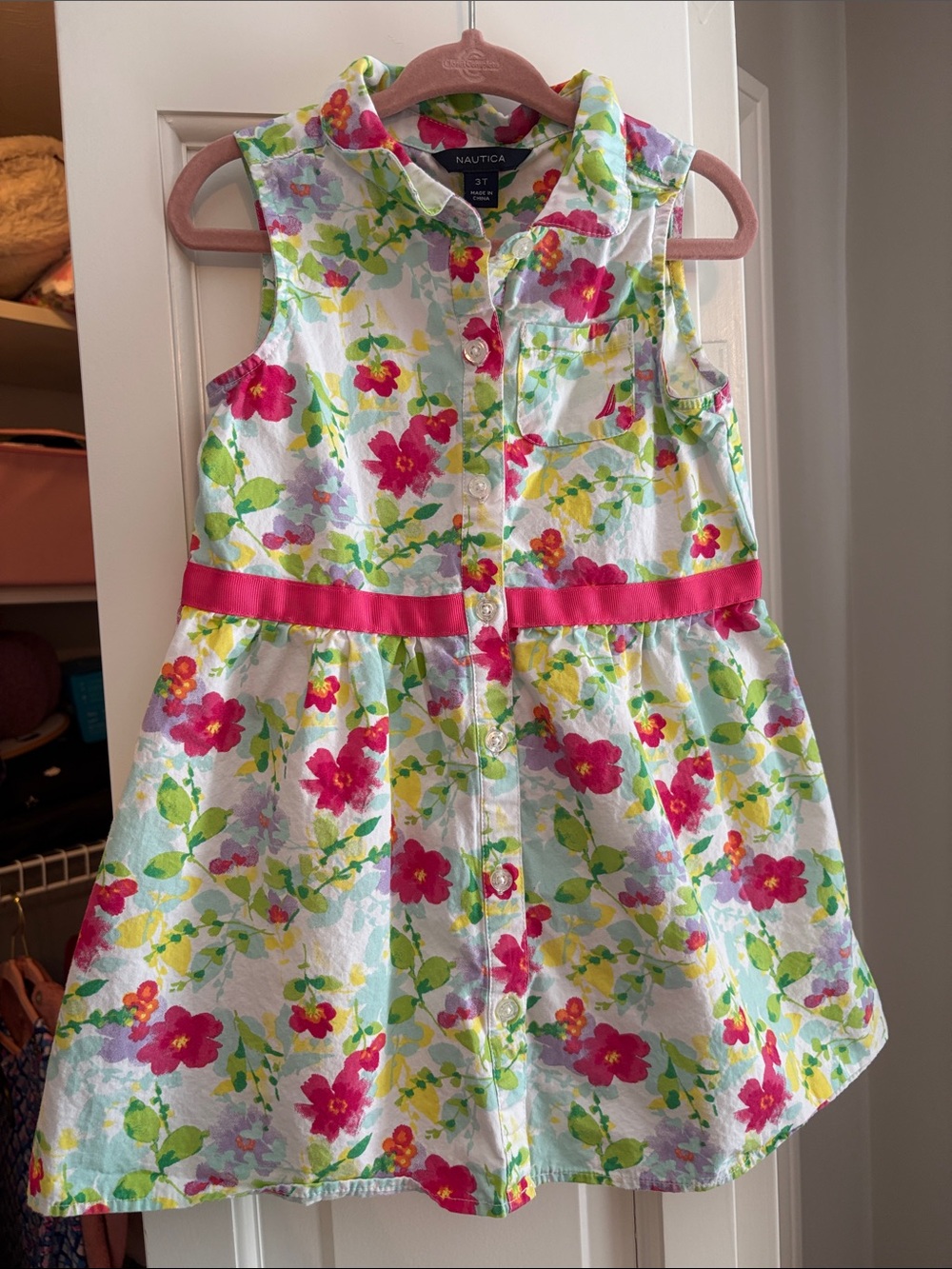 Nautica Floral Button-Front Dress - Pink & Green - 3T